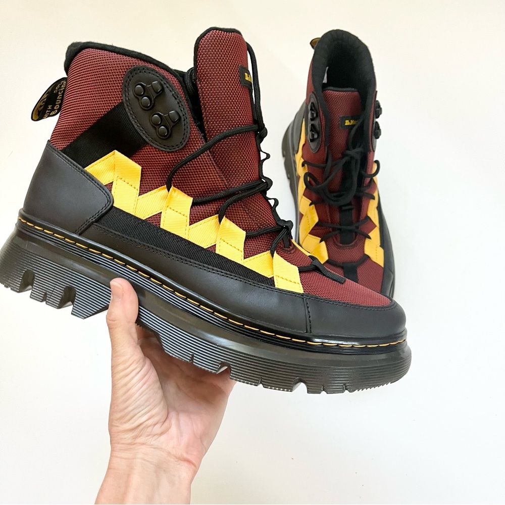 Dr. Martens Boury Warmwair Contrast Nylon Leather Casual Boots BLACK Tan Sz 12